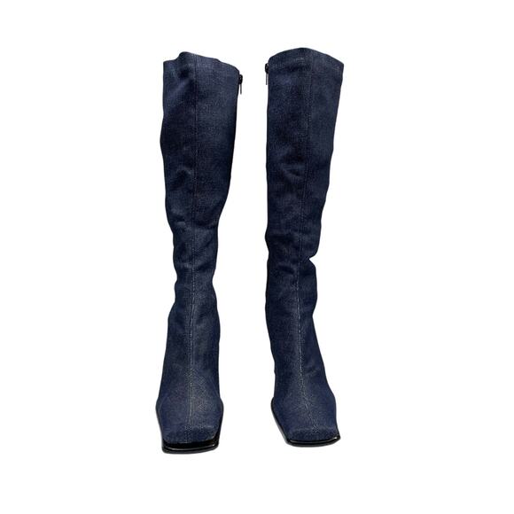 EUC - Navid O Nadia Denim Stretch Block Heel Boot - Picture 2 of 8